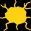 Orange starburst/flower-like icon on a black background, high-contrast graphic element